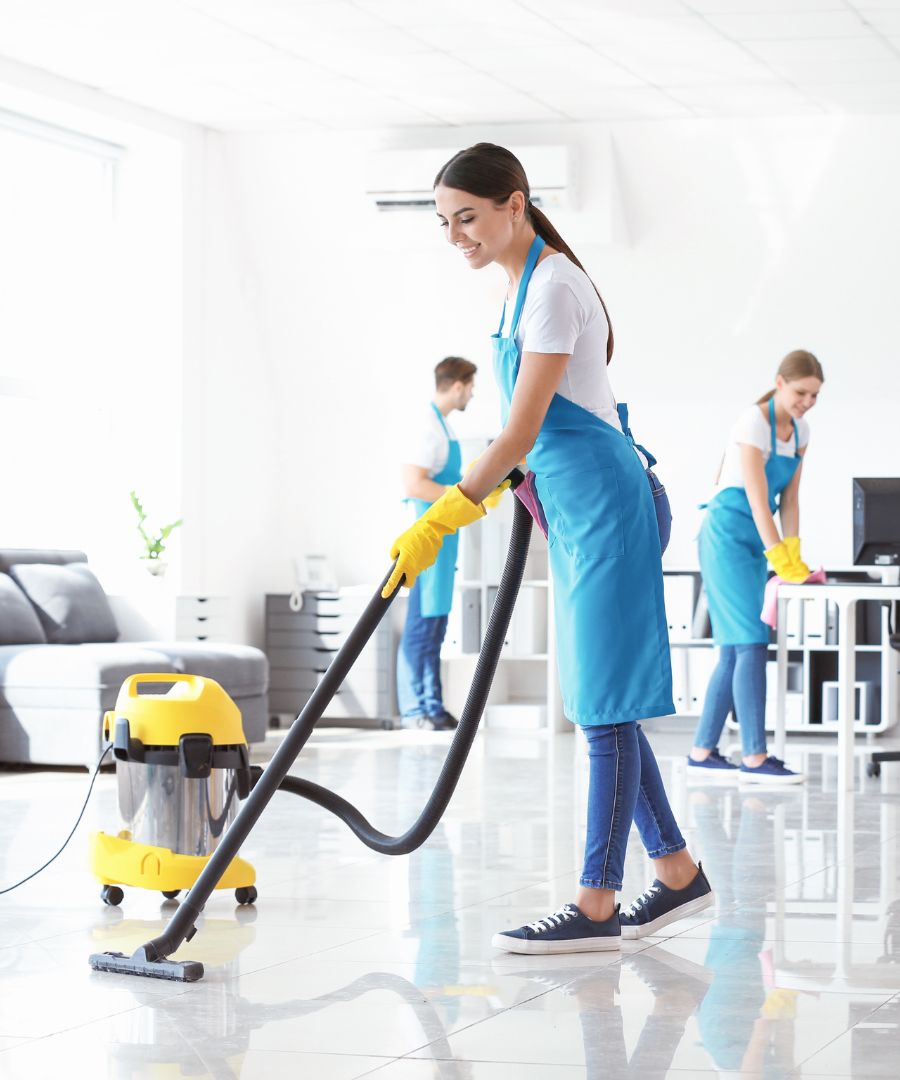 Clearline cleaning team working in a bright office